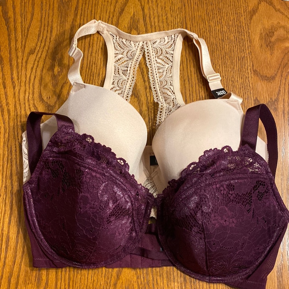 Paramour 2 pack. Beige underwire, lightly lined racerback & wine iridesc…